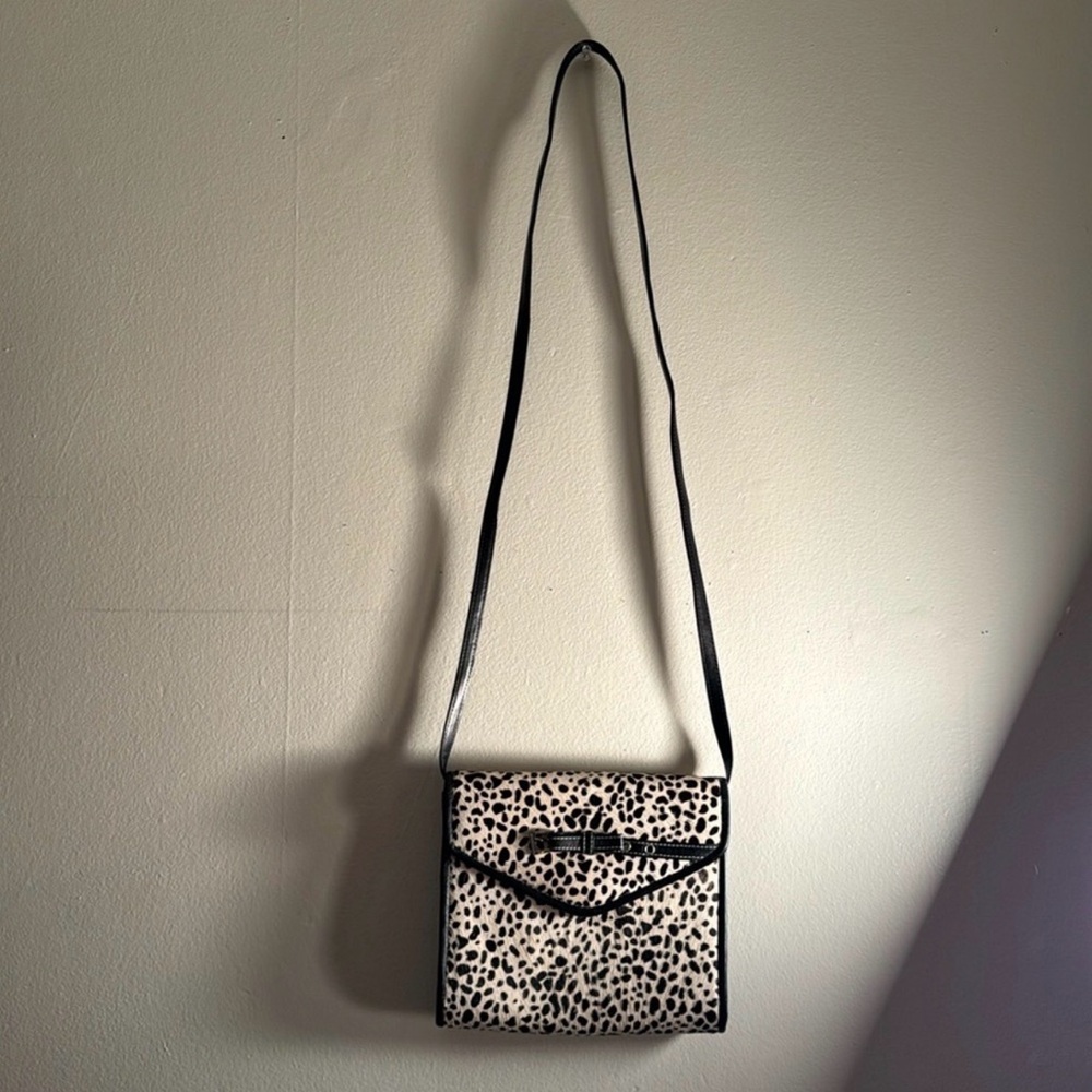 Vaneli Black and Cream Leopard Print Crossbody Bag